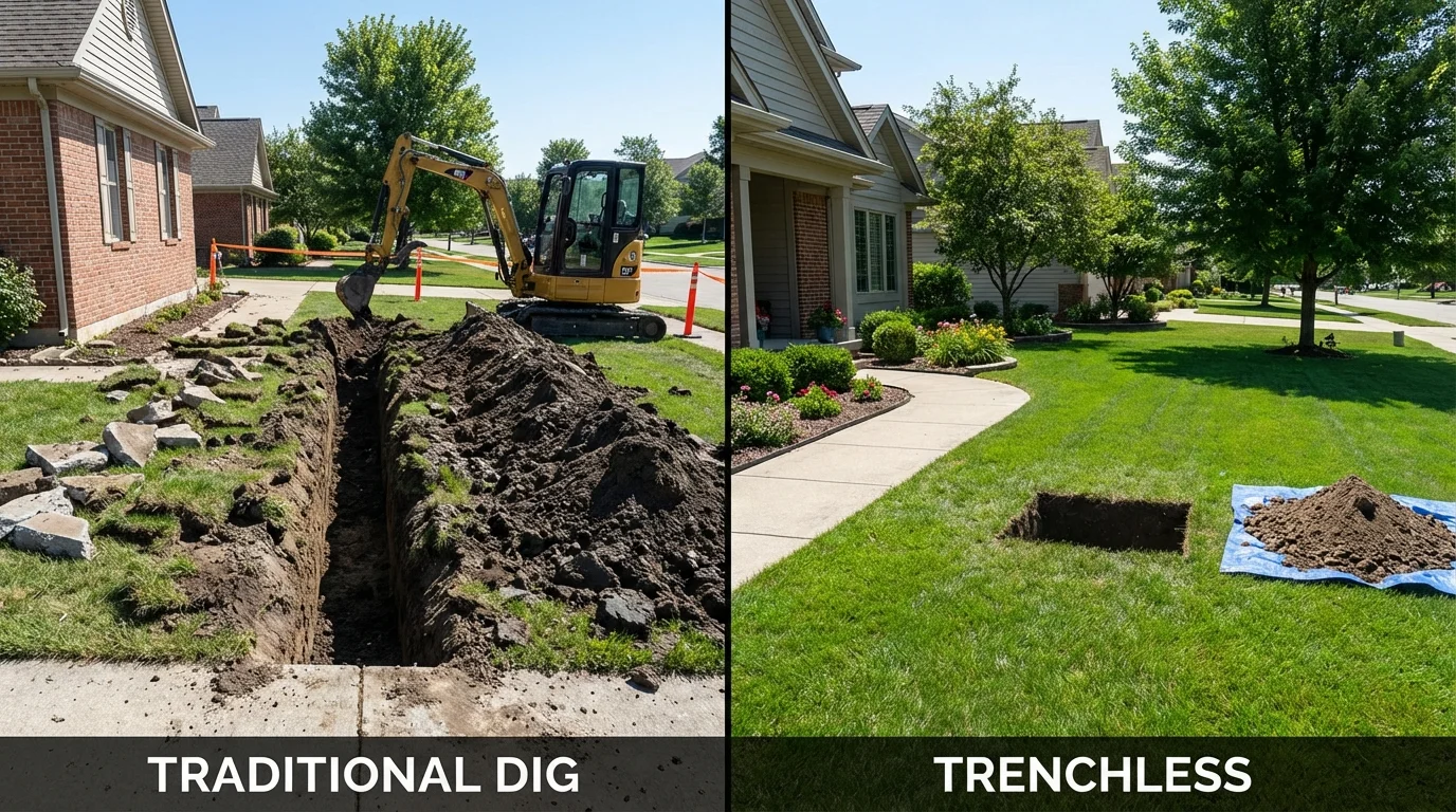 Trenchless sewer repair with minimal yard damage versus traditional excavation in Ansted, WV